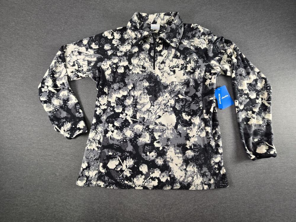 Columbia Fleece Pullover Womens XXL Gray Camo 1/4 Zip Mock Neck Active Fit